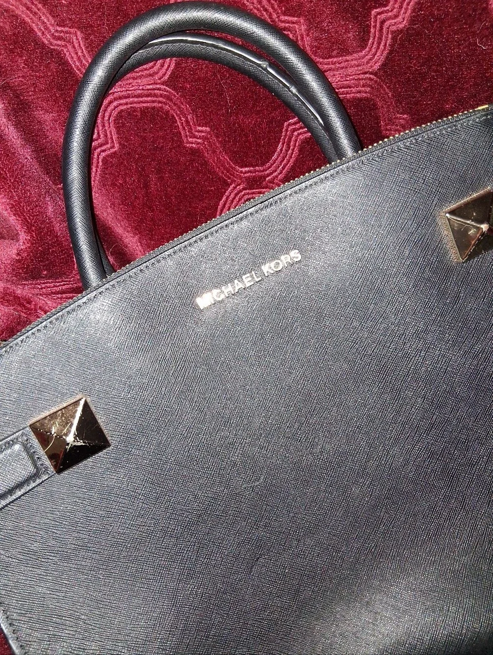Michael Kors Black Leather Satchel with Gold Accents